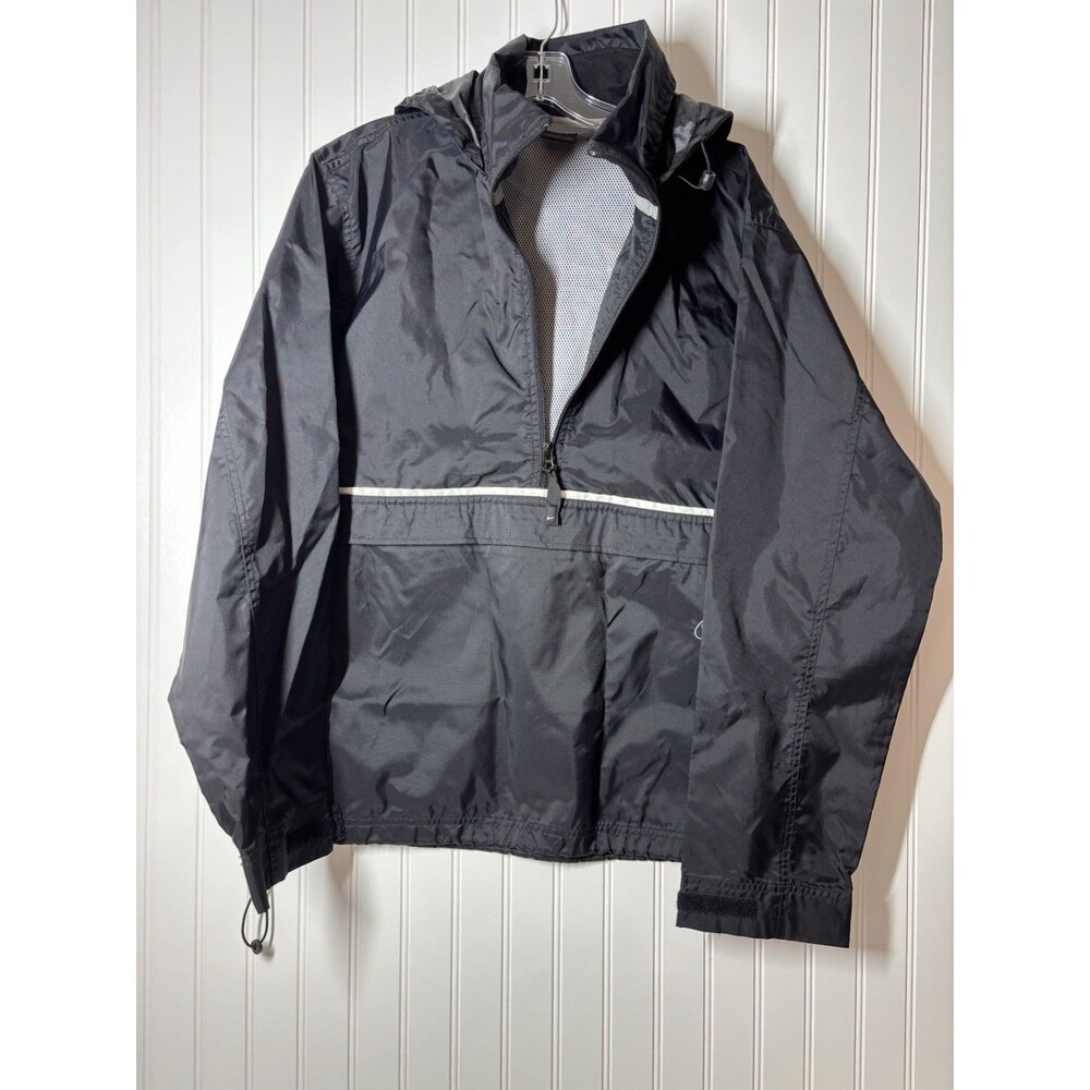Vintage Nike Jacket Mens Medium Black 1/4 Zip Windbreaker Hooded Pullover Y2K
